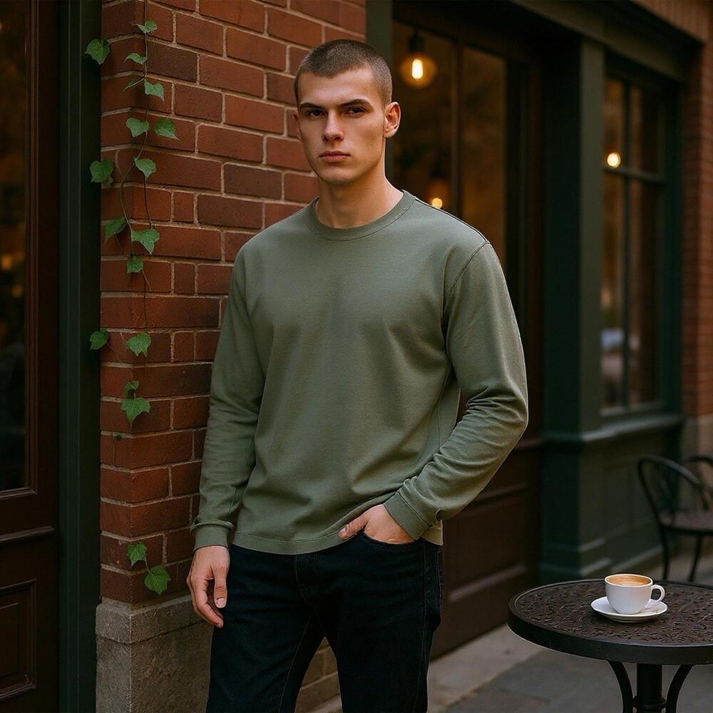Brand New Alternative Earthleisure Cotton Crewneck Longsleeve T-Shirt Army Green